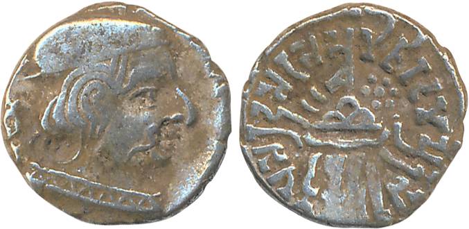 Western Kshatrapas, Rudrasimha II s/o Swami Jivadaman , Silver Drachm, 2.10g, Obv: Bust of
