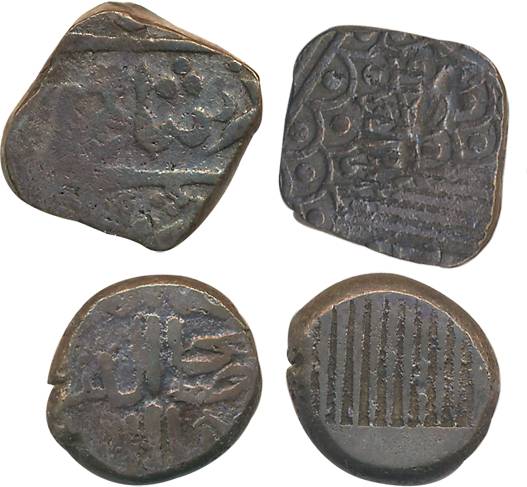 Base Silver Kori (2), 6.82, 3.67g. Very fine, rare. 2 coins. Jafarabad was a very tiny sta