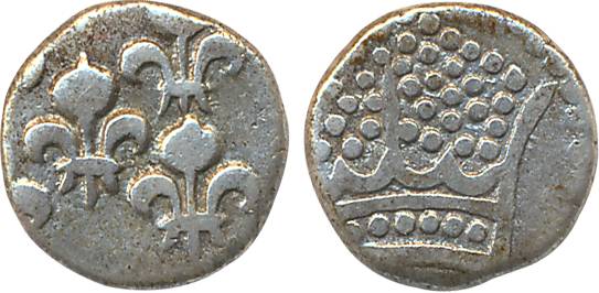 Pondicherry, Silver 2 Royalins (Fanon), 1.44g, Obv: Pearled crown, Rev: fleur- de-lis (KM 
