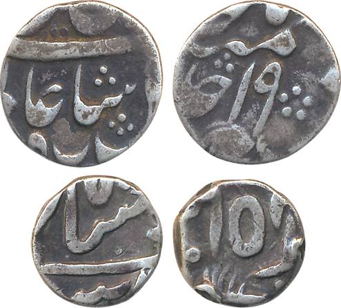 Murshidabad, Silver ¼ Rupees (2), 2.83g, 2.59g, in the name of Shah Alam II, RY 15 & 19. V
