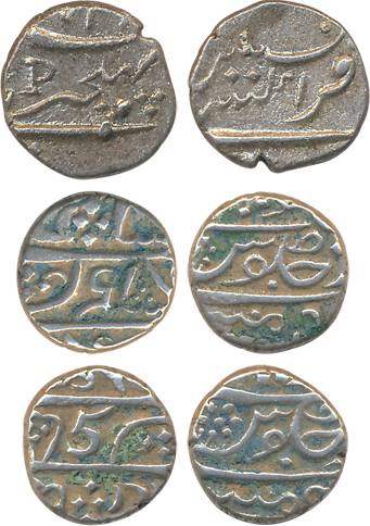Silver 1/5 Rupees (3), Bombay (2) with inverted 5, Mumbai Mint (KM# 273), Indo French (1),