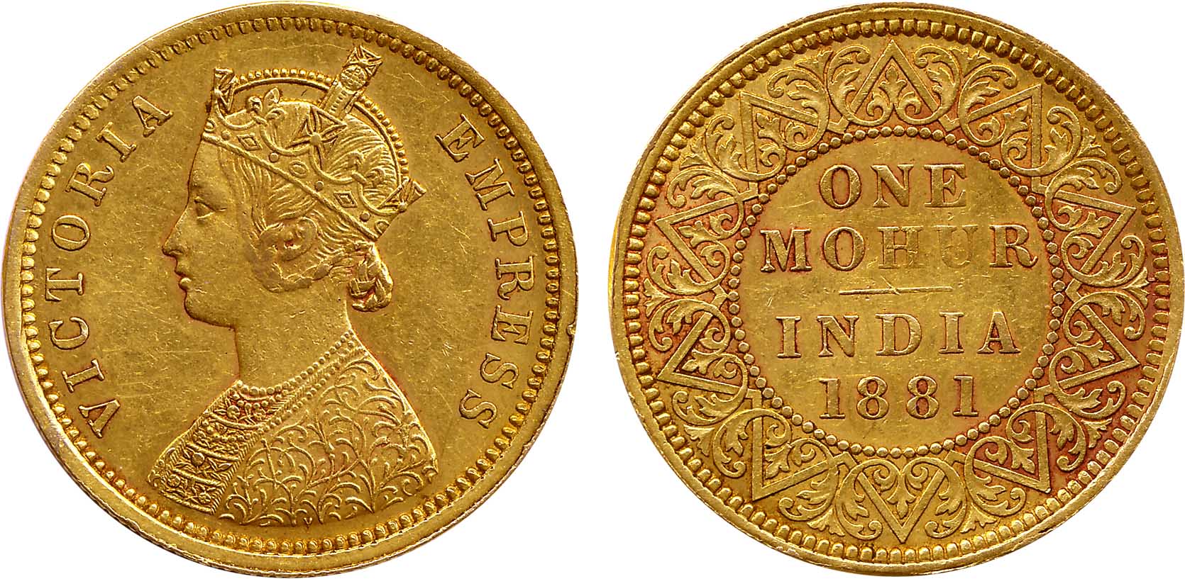 Victoria Empress, Gold Mohur, 11.64g, 1881, Obv: Bust of Victoria Empress to left, Rev: Va