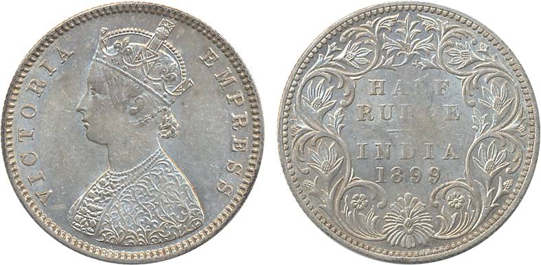 Victoria Empress, Silver ½ Rupee, 1899. Extremely fine+, scarce.