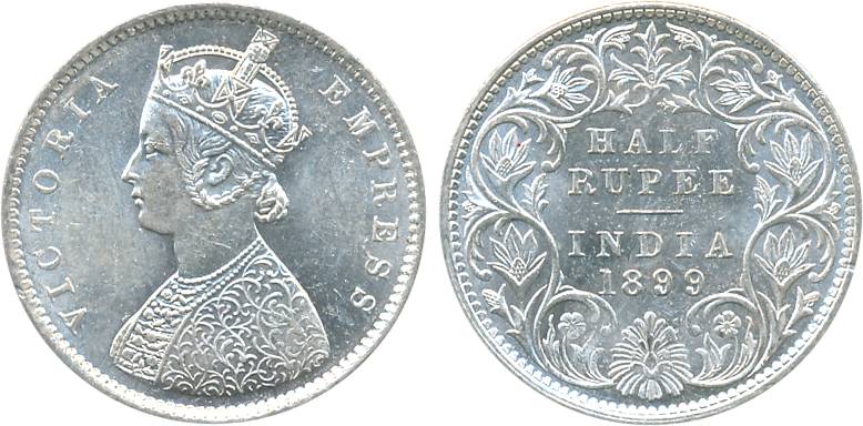 Victoria Empress, Silver ½ Rupee, 1899, Bombay mint, A/I/B incuse (Prid# 307 KM# 491). Unc