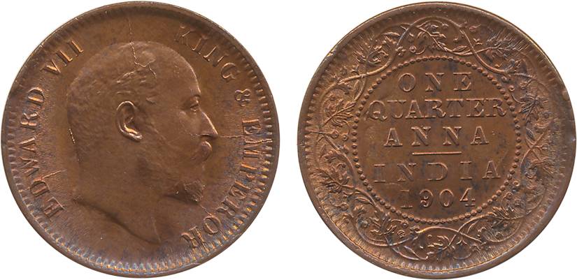 Edward VII, Copper ¼ Anna, 1904. Extremely fine.