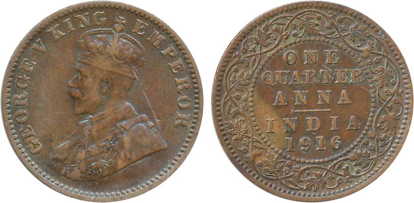 George V, Copper ¼ Anna, 1916, Bombay Mint (Prid# 661). Very fine, scarce