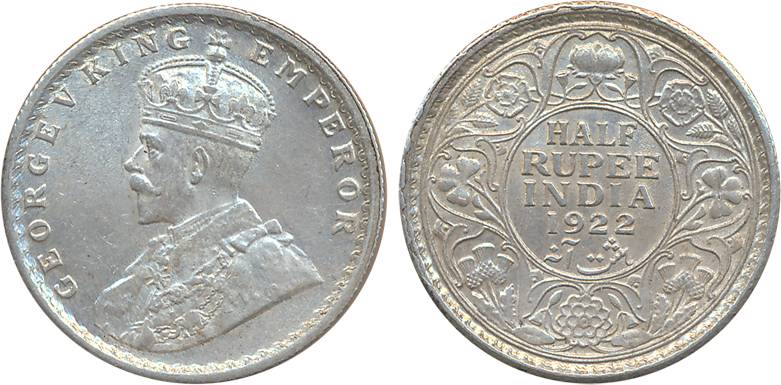 George V, Silver, ½ Rupee, 1922, Calcutta Mint (Prid# 325). Uncirculated, scarce.