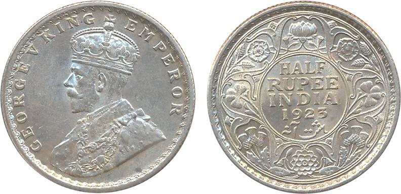 George V, Silver ½ Rupee, 1923, Calcutta Mint (Prid# 326). Uncirculated, scarce.
