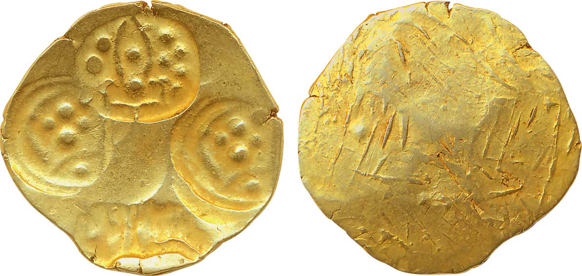 Paramars of Vidarbha, Jagdeva, Gold Gadyan, 3.69g, Uniface, Obv: punches of a temple showi