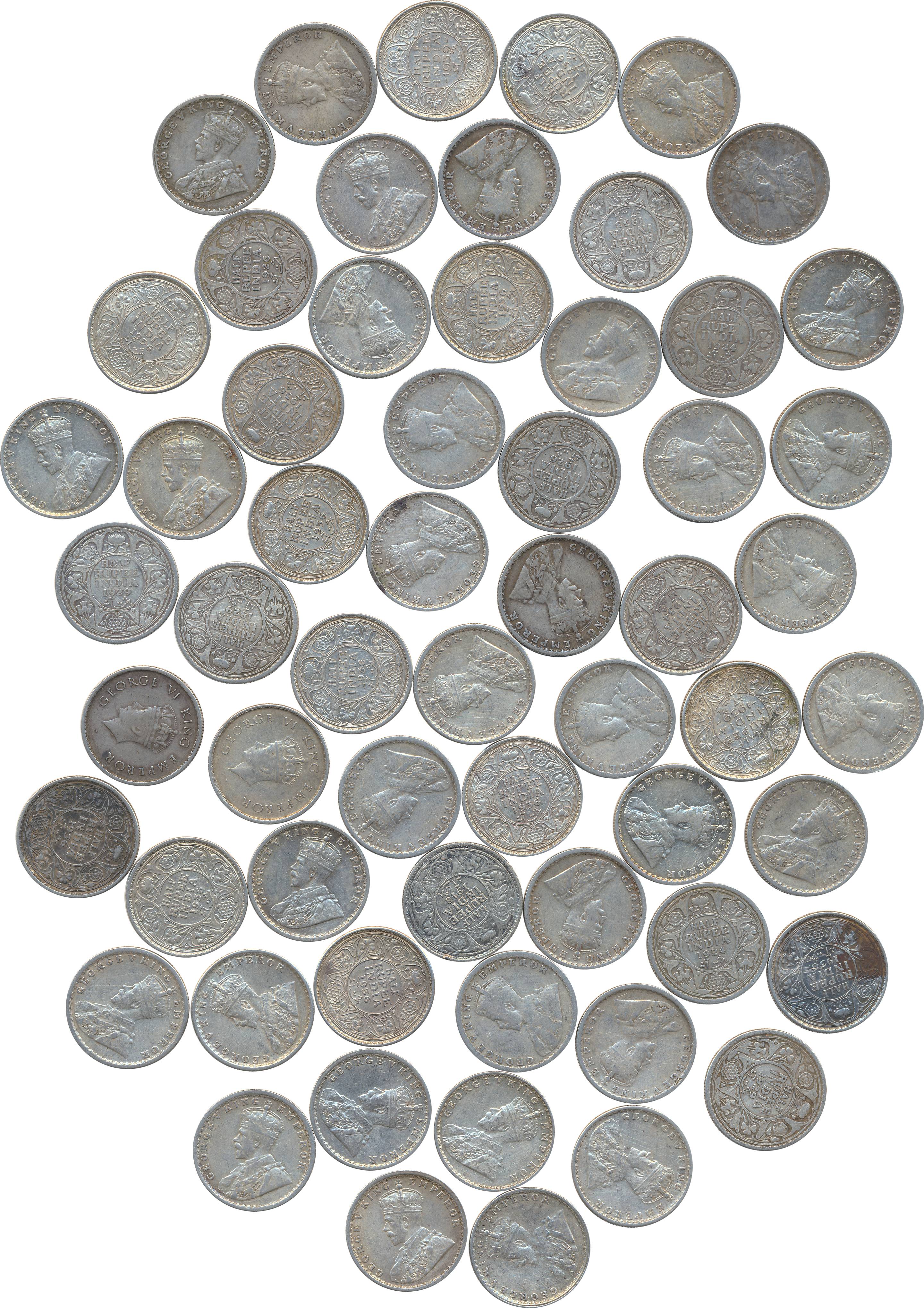 George V, Silver ½ Rupees (60), various dates & Mints. Very fine to very fine+, lot of 60 