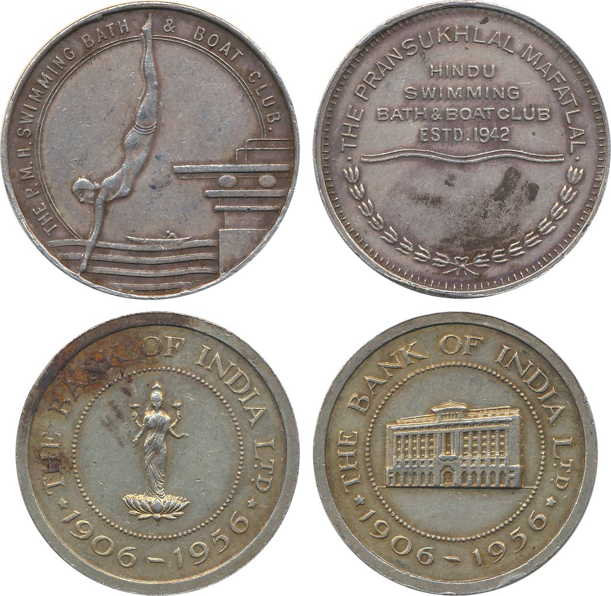 Silver (2), 26.27g, 25g, Bank of India & PMH Swimming pool. Very fine. 2 Tokens.