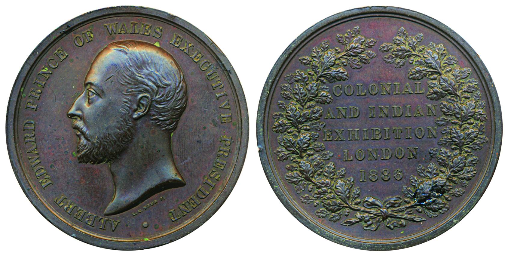 “Colonial and Indian Exhibition London”, Copper Medal, 1886, Obv: Bust of Prince of Wales,