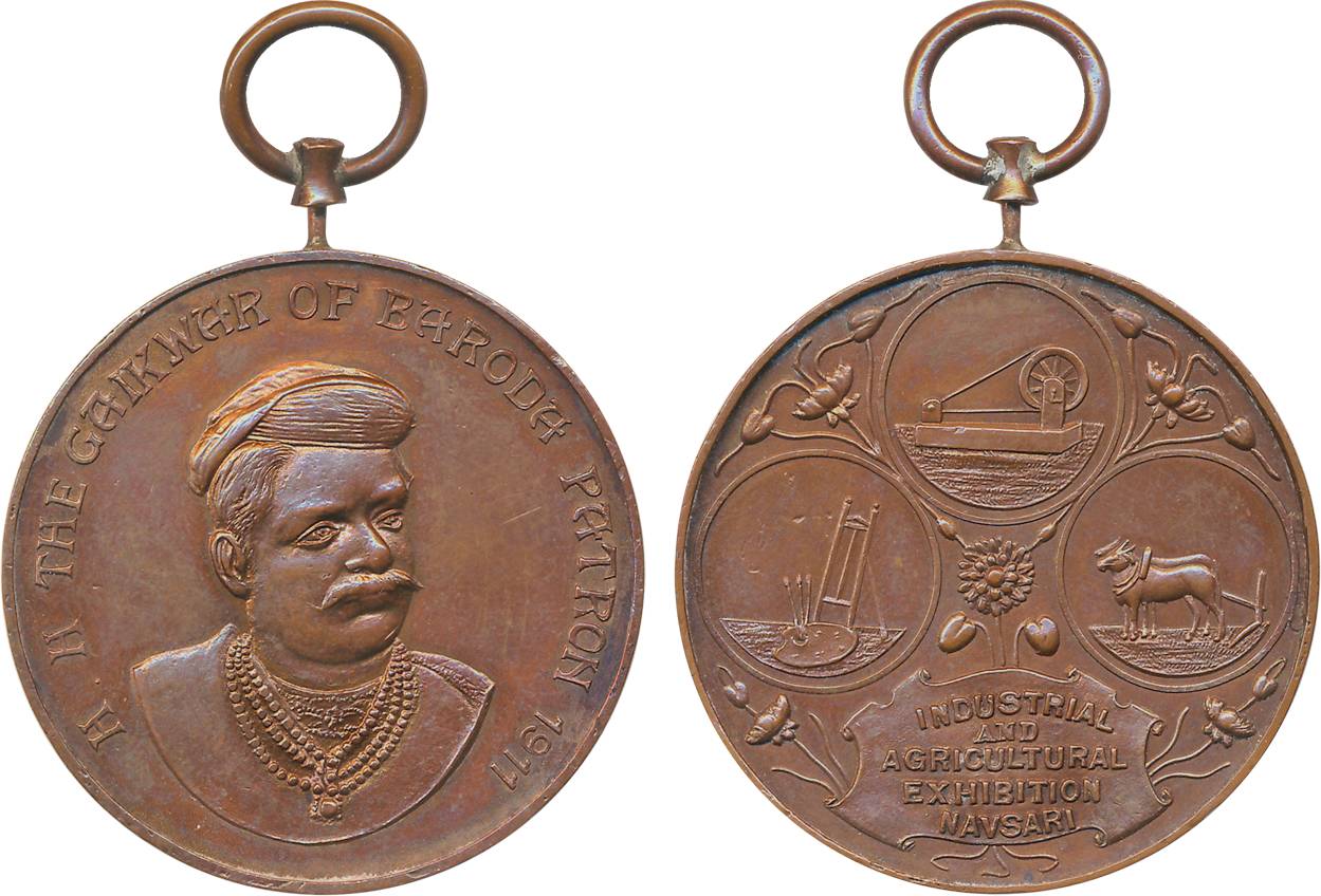 Baroda, Industrial and Agricultural Exhibition Copper Medal, , 32.45g, 1911, Obv. Bust of 