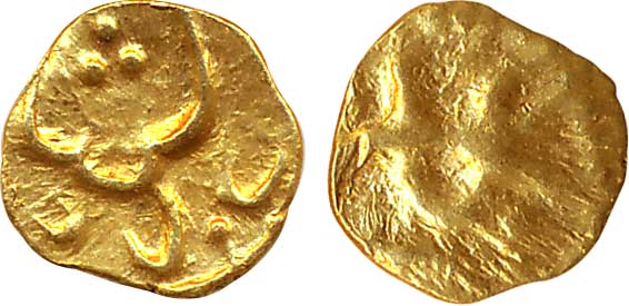Muhammad Quli Qutb Shah, Gold 1/2 Fanam, 0.15g, (G&G# Q8). Very fine, rare.