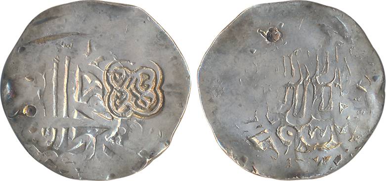 Babur, Silver Shahrukhi, 4.79g, “Early” type, Obv: Counter marked ‘adl babur ghazi in quat