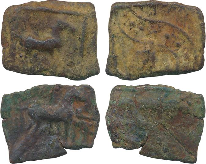 Malayman, Copper Uninscribed (2), 2.36g, 3.44g, Obv: Horse to right facing scarifies Yupa,