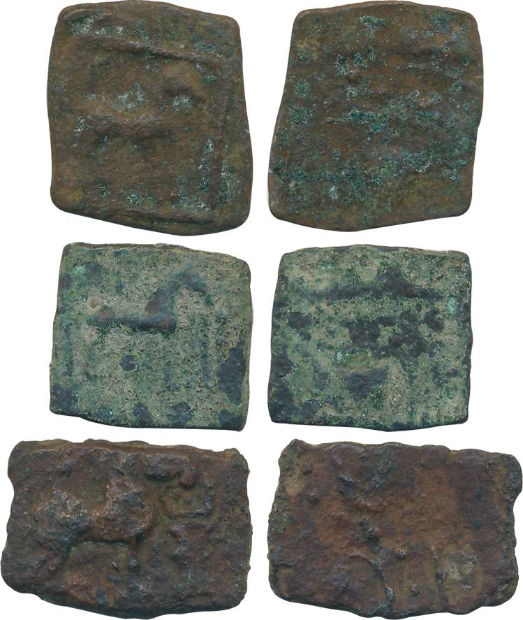 Malayman, Copper Uninscribed (3), 3.03g, 3.13g, 3.49g, Obv: Horse to right facing scarifie