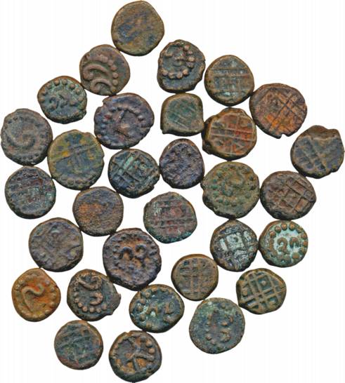 Anonymous issue, Copper Kasu, Obv: Numeric in Kannada, 1, 2, 3, 4, 5, 6, 7, 8,9, 10, 11, 1