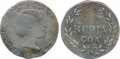 Goa, Pedro V, Silver Rupia, 10.68g,1857, Obv: Portrait of the ruler to right, Rev: Value w