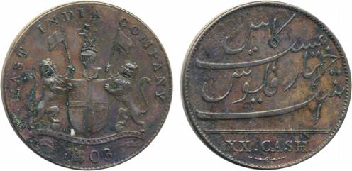 Copper 20 Cash, 12.78g, 1803, Soho Mint, Obv: Arms with supporters date below, Rev: Value 