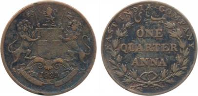 Copper ¼ Anna, Mule, 1835. Fine+, scarce.