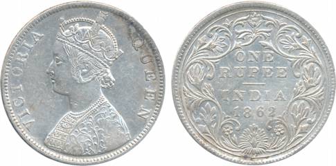Victoria Empress, Silver Rupee, 1862, B/II. Very fine+, scarce.