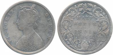 Victoria Queen, Silver, ½ Rupee, 1862. Very fine.