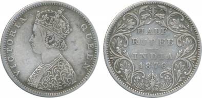 Victoria Queen, Silver, ½ Rupee, 1876, B/II (Prid# 287). Very fine, scarce.