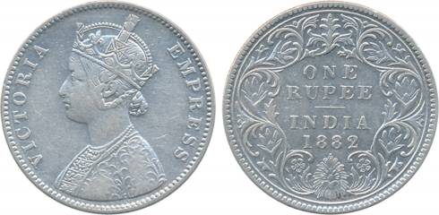 Victoria Empress, Silver, Rupee, 1882, A/I/Dot. Cleaned, very fine, scarce.