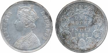 Victoria Empress, Silver Rupee, 1883, Bombay Mint, A/I/B raised. Very fine.