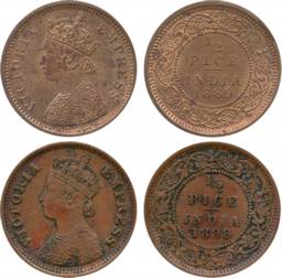 Victoria Empress, Copper, ½ Pice (2), 1889, 1899, Calcutta Mint. Very fine to very fine+. 