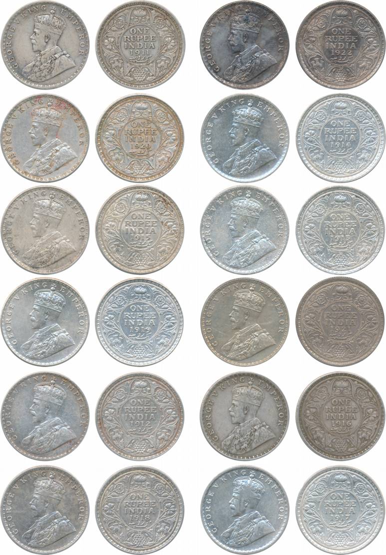 George V, Silver, Rupees (12), Date wise complete set of all circulated coins, 1911, 1912,