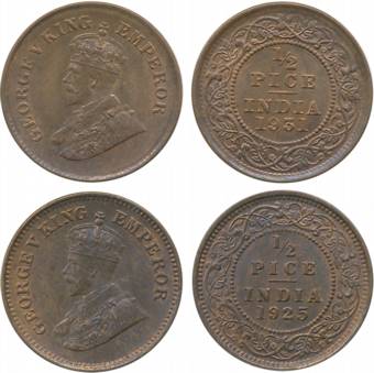 George V, Copper, ½ Pice (2), 1925 & 1931. Extremely fine, scare. 2 coins.