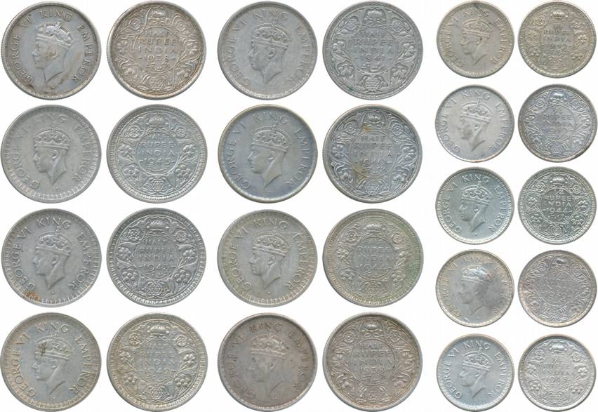 George VI, Silver (13), ½ Rupees (8), 1938, 1939, 1940, 1941, 1942, 1943, 1944, 1945, Date