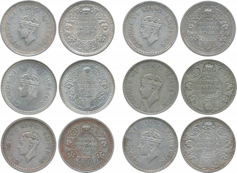 George VI, Silver, Rupees (6), Date wise complete set of all circulated Half Silver coins,