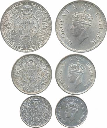 George VI, Silver (3), Rupee, ½ & ¼ Rupee, 1940, Bombay Mint. Very fine to very fine+. 3 c