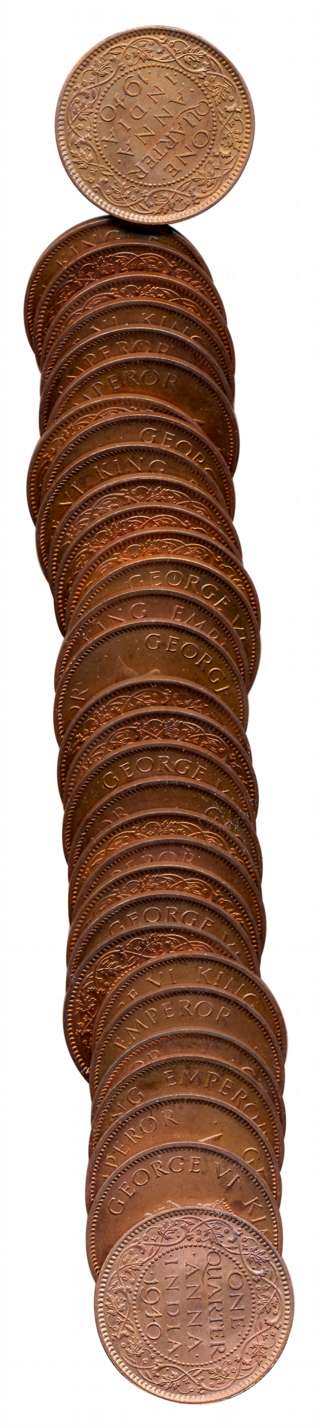 George VI, Copper, ¼ Anna (32), 1940, packed in Khaki paper. Uncirculated, scarce. 32 coin