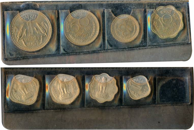 1967, Uncirculated set of 8, Bombay Mint, Rupee (1962), Paise 50, 25, 10, 3, 2 & 1 in brow
