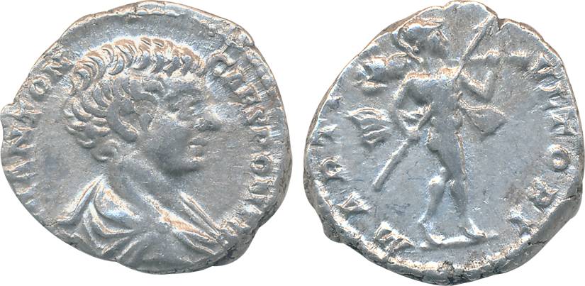 Ancient World, Roman, Caracalla, Silver, Denarius, 3.36g, Obv: Bare head, draped bust righ