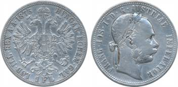 Austria, Franz Joseph I, Silver, One Florin, 1875, Obv: Head to right, Rev: Crown imperial