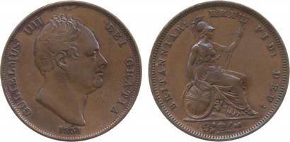 Great Britain, William, Copper Penny, 1831, Obv: Head to right, Rev: Britannia seated righ