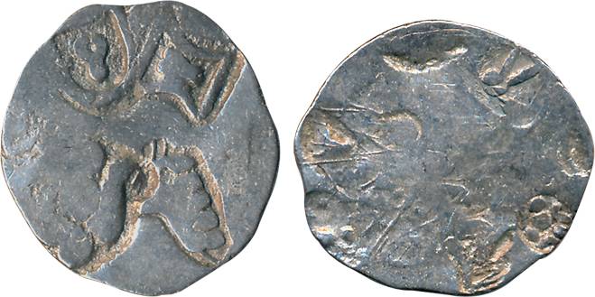 Kosala Janapada, Archaic, Punchmarked, Silver Karshapana, 2.59g, “Four symbols” type, Obv: