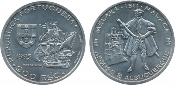 Portugal, Copper Nickel, 200 Escudos, 1995, “Alfonso Albuquerque (The First Governor of Po