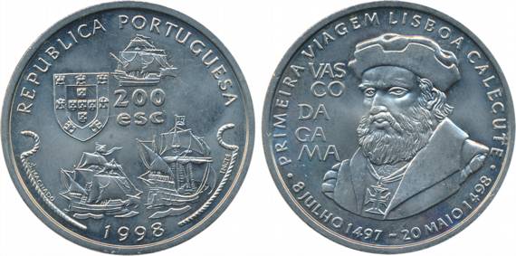 Portugal, Copper Nickel, 200 Escudos, 1998, “Vasco Da Gama- Commemorating 400th Anniversar