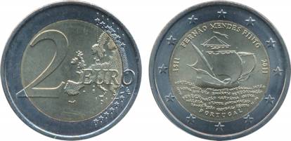 Portugal, BiMetal, 2 Euros, 2011, “Commemorating 500th Anniversary of Fernao Menzes Pintos