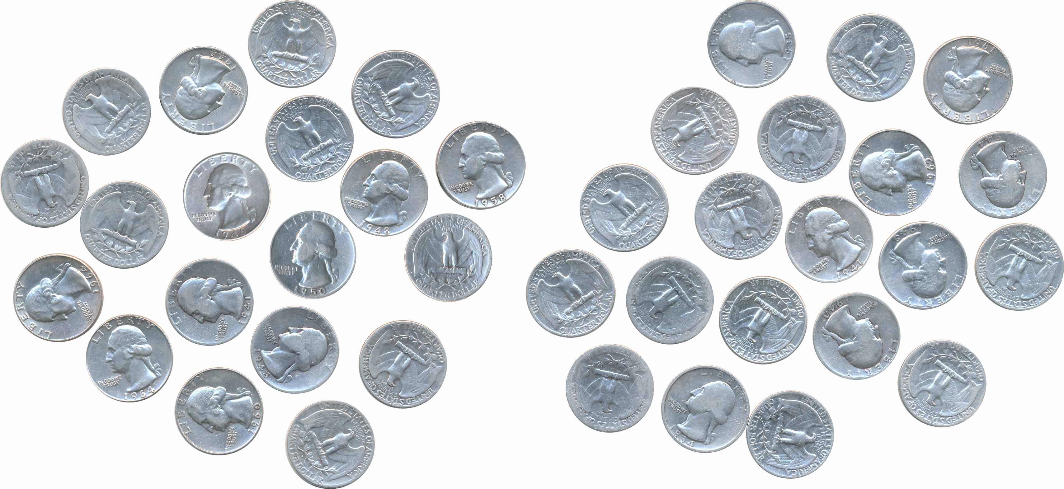 United State of America, Silver Washington Quater Dollar (40), various dates (KM# 164). Cl