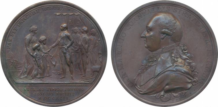 Lord Cornwallis Medal, 1792, Bronze, Issued to commemorate the victory of the British Army