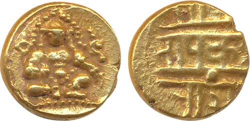 Vijaynagar Empire, Krishnadevraya, Gold, ½ Varaha, 1.66g, Obv: Lord Balakrishna seated, Co