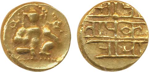 Vijaynagar Empire, Krishnadevraya, Gold, ½ Varaha, 1.70g, Obv: Lord Balakrishna seated, Co