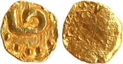 Imperial Cholas Rajendra Chola Gold Fanam 0.04g Uniface Tamil Legent “ MA” On Obv. Very fi